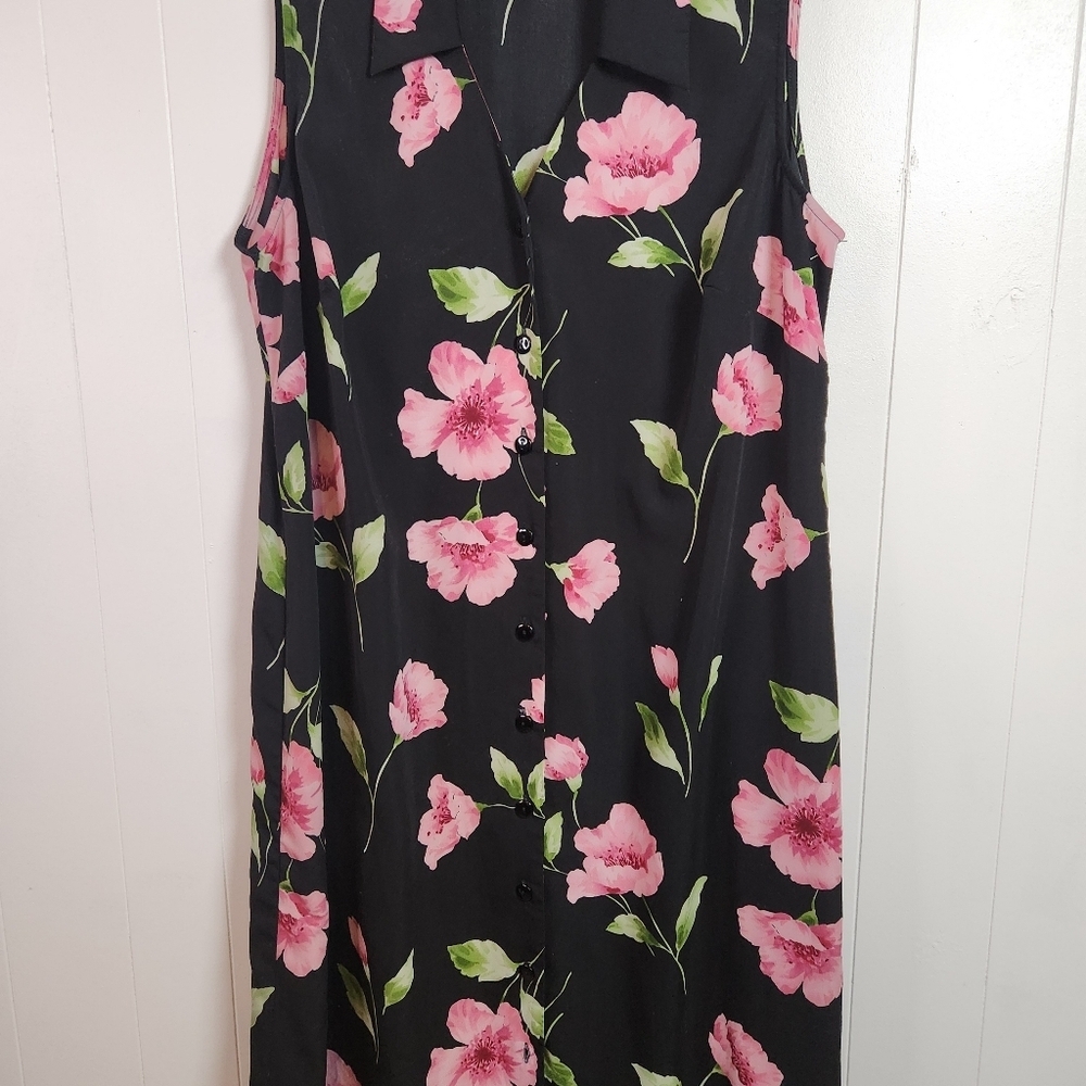 Vintage 90s Cottagecore Shift Shirt Dress Midi Sleeveless Floral Grunge size XL - Picture 7 of 12